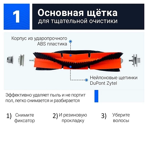 Купить основную щетку для Xiaomi 1C, Omni 1S, Dreame F9, D9, Z10 Pro и др. Щетка основная для Mijia Omni 1S 1C, Dreame F9, D9