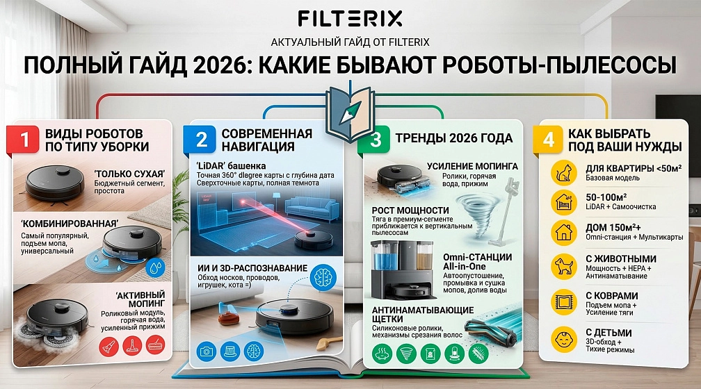 Какие бывают роботы-пылесосы – полный гайд 2026