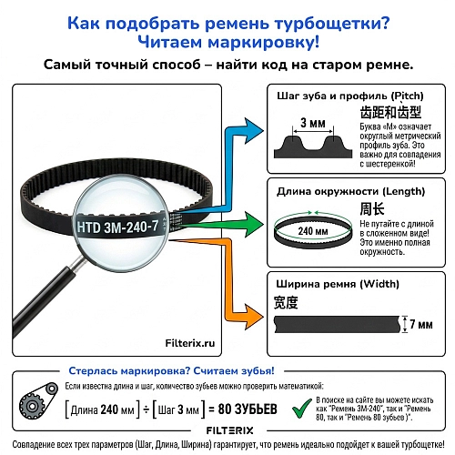 Ремень 3m-210-7 (70 зубцов) для турбощетки | Filterix Зубчатый ремень для турбощетки (роликовой щетки) вертикального пылесоса: HTD 3M-210-7, 70 зубов